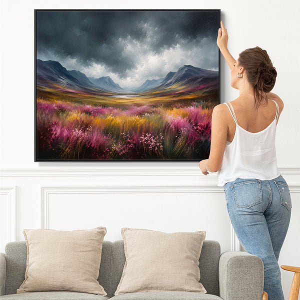 Large Framed Scottish Wall Art - Highland Heather