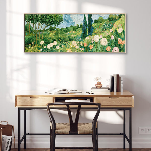Wide Bedroom Framed Wall Art - Abstract Van Gogh Spring Meadow