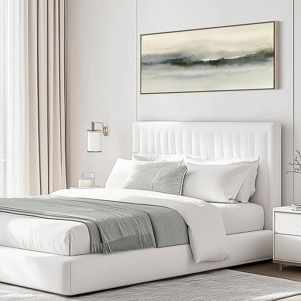 Wide Neutral Taupe Bedroom Wall Art over Bed Horizontal Abstract Panoramic