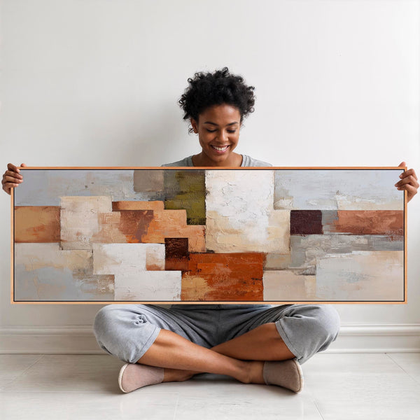 Rust Orange Grey Stone Wide Canvas Artwork Framed Horizontal Earth