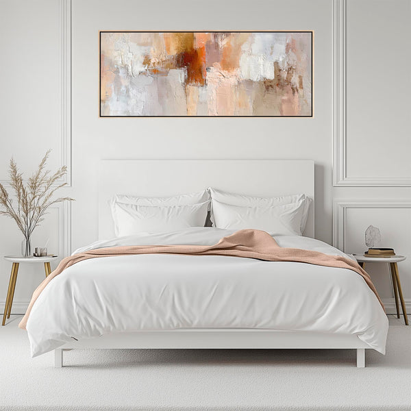 Blush Pink Neutral Wide Framed Long Canvas Horizontal Harmony