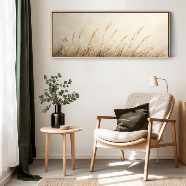 Neutral Beige Horizontal Panoramic Wide Framed Canvas Artwork