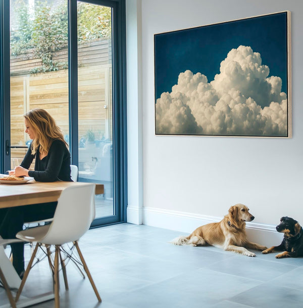 Blue White Abstract Artwork Framed Clouds Cumulus XXL