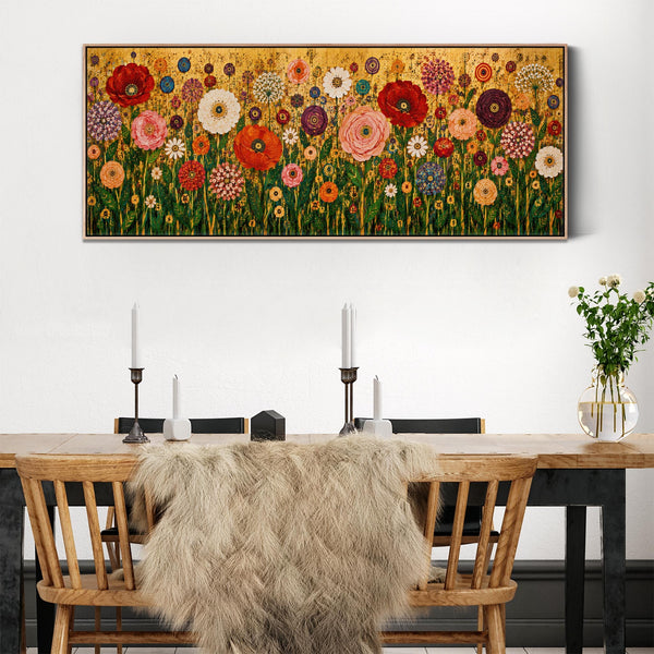 Wide Colourful Floral Gustav Klimt inspired Horizontal Canvas