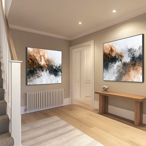 Large Oversized Abstract Wall Art - Convergence - Framed Pair of Canvases
