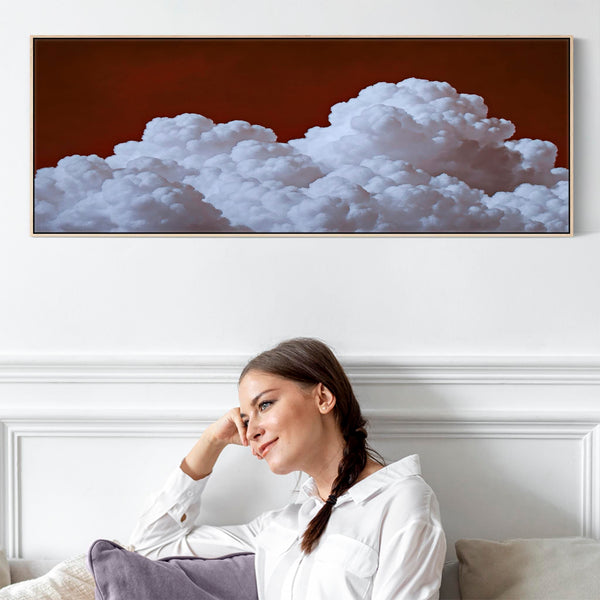 Wide Dark Red Clouds Burgundy Panoramic Wall Art Canvas