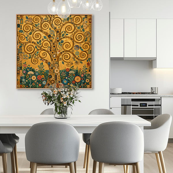 Large Golden Yellow Tree Life Gustav Klimt inspired Framed Art