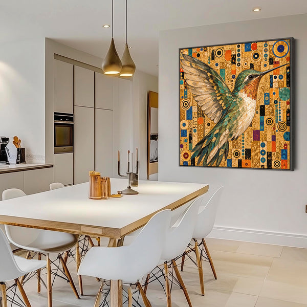Large Gustav Klimt inspired Framed Canvas Artwork - Hummingbird