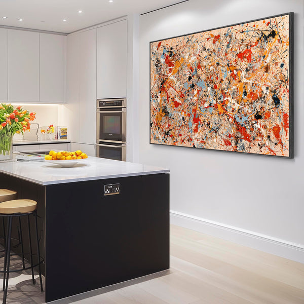 Abstract Colourful Framed Canvas Art - Jackson Pollock Style