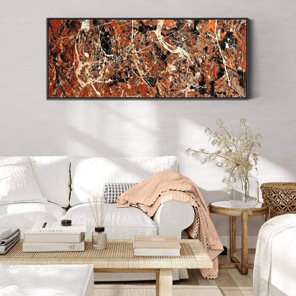 Abstract Canvas Wall Art Framed Jackson Pollock Style - Rust