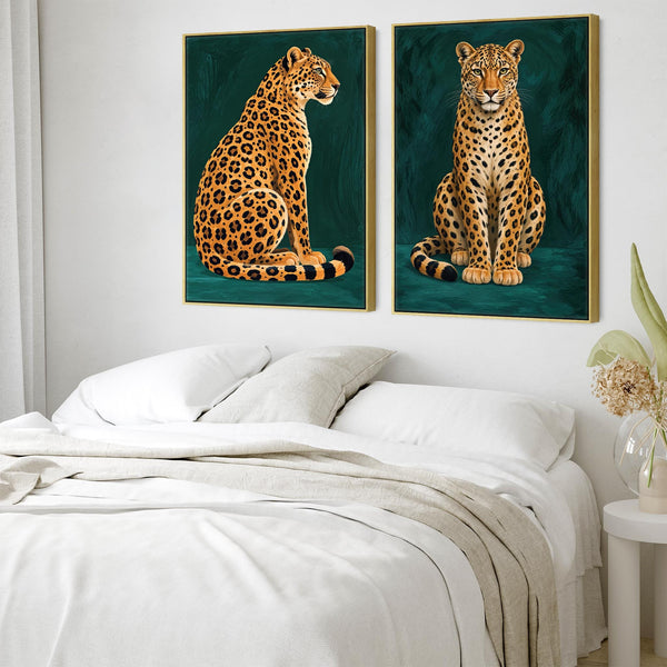Kindred - Gold Green Leopards Maximalist Framed Canvas Set of 2