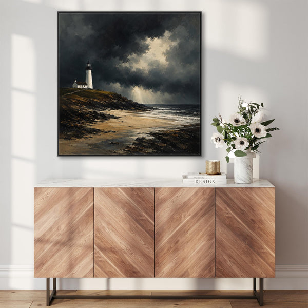 Framed Scottish Canvas Artwork - Lighthouse - Lonely Light