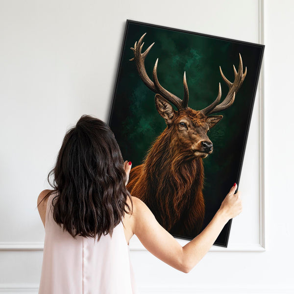 Majestic - Highland Stag - Brown Emerald Scottish Framed Canvas