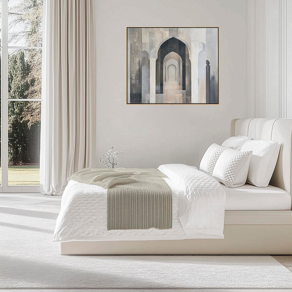 Moroccan Moorish Neutral Framed Wall Art Canvas - Granada Arch