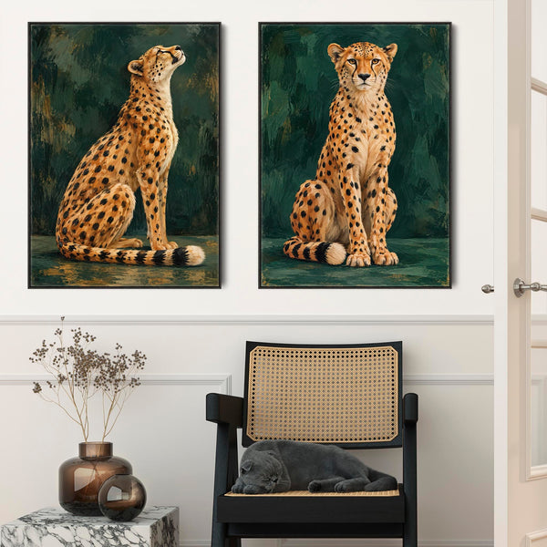 Poised - Cheetah Big Cats - Framed Pair Canvas Wall Art - Set 2