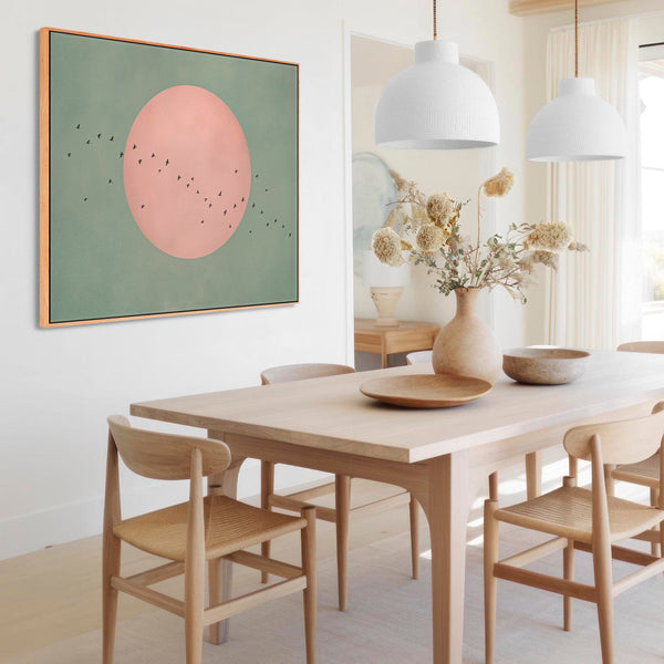 Japandi Framed Canvas - Sage Green Pink - Frame Included