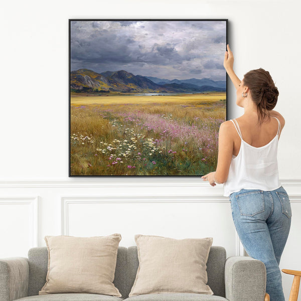 Scottish Highland Landscape Framed Canvas Art - Heather Meadow