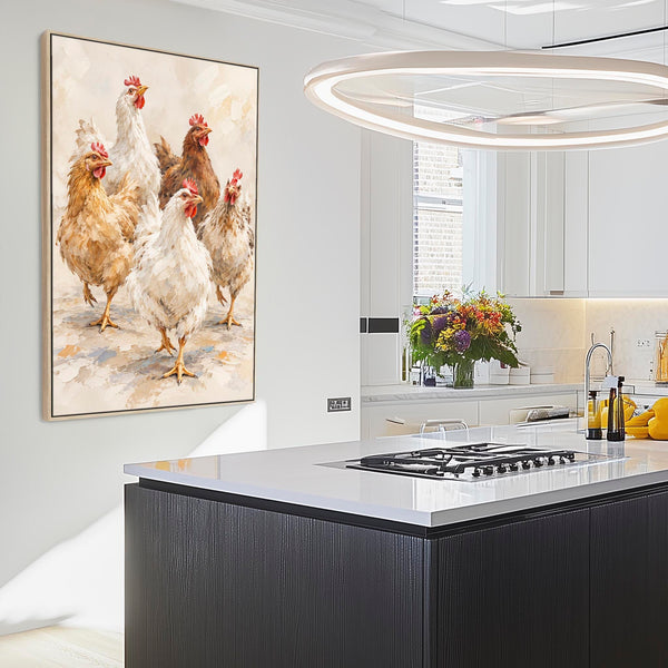 The Brood - Farmyard Hens - Framed Kitchen Wall Art Canvas