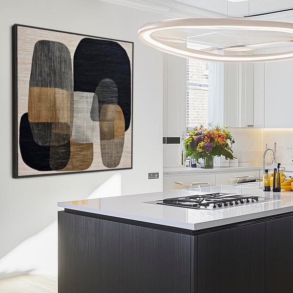 Beige Black Japandi Framed Wall Art Wabi Sabi - Linen Stillness