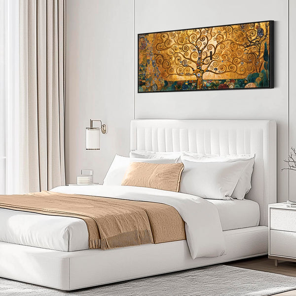 Wide Gustav Klimt inspired Tree of Life Framed Canvas Artwork