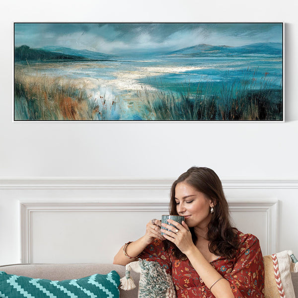 Wide Irish Coastal Beach Framed Canvas Picture - Atlantic Wind