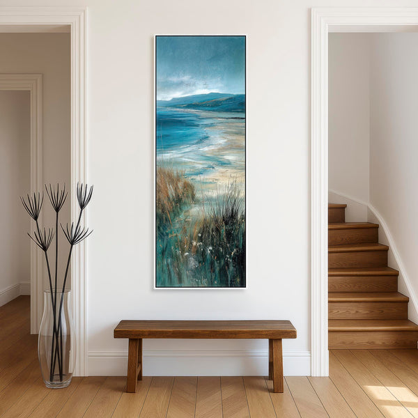 Tall Irish Coastal Framed Wall Art Canvas - Teal Blue - Storm
