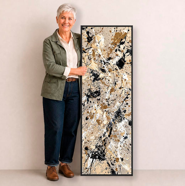 Tall Jackson Pollock Splash Style Framed Vertical Canvas Art