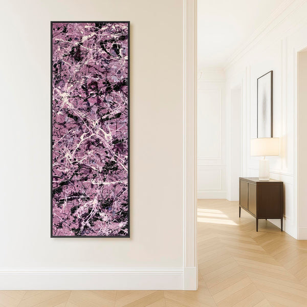 Tall Mauve Abstract Canvas - Upright Jackson Pollock Style Art