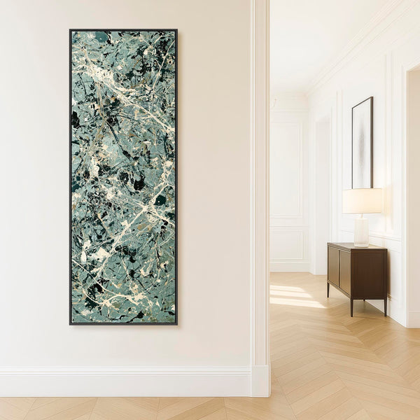 Tall Hallway Framed Wall Art - Green - Jackson Pollock Style