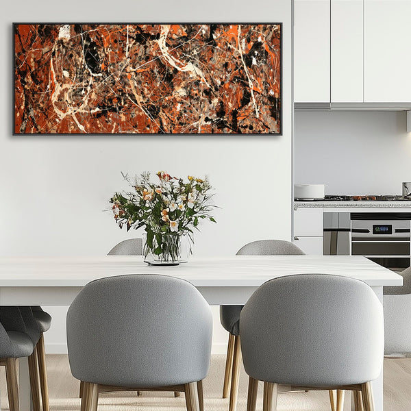 Abstract Canvas Wall Art Framed Jackson Pollock Style - Rust