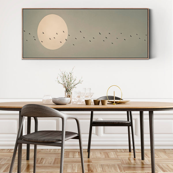 Sage Green Framed Canvas - Japandi Birds - Olive Tones