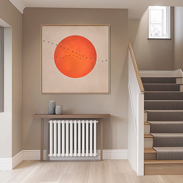 Japandi Rust Orange Moon - Canvas Picture - Frame Included