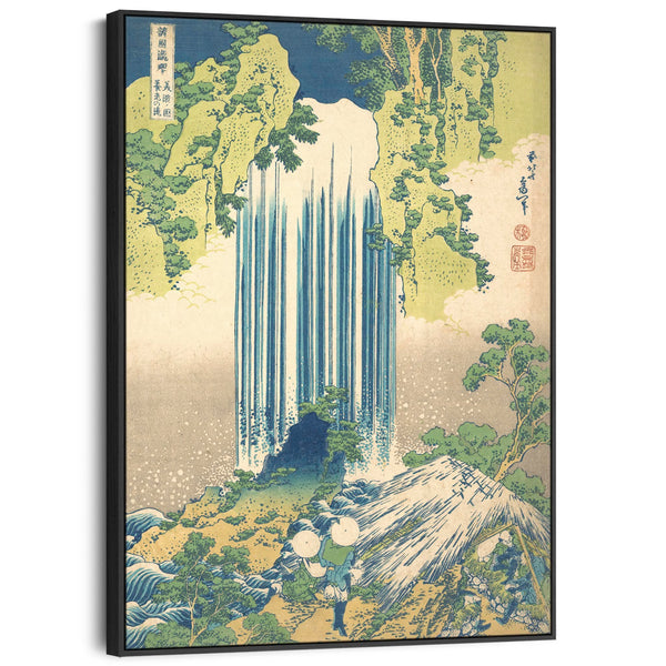 Katsushika Hokusai - Yoro Waterfall Framed Japanese Wall Art Canvas Green Blue