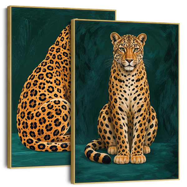 Kindred - Gold Green Leopards Maximalist Framed Canvas Set of 2