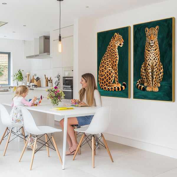 Kindred - Gold Green Leopards Maximalist Framed Canvas Set of 2