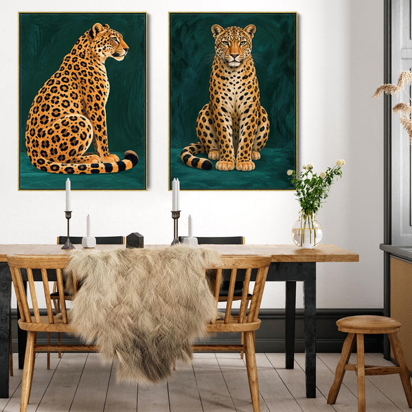 Kindred - Gold Green Leopards Maximalist Framed Canvas Set of 2