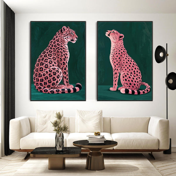 Kinship - Pink Green Unique Maximalist Framed Canvas - Set of 2