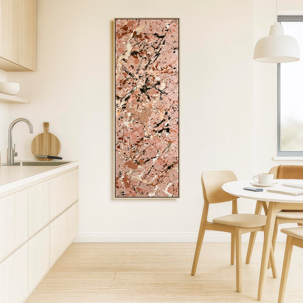 Tall Framed Abstract Wall Art Peach Pink Jackson Pollock Style