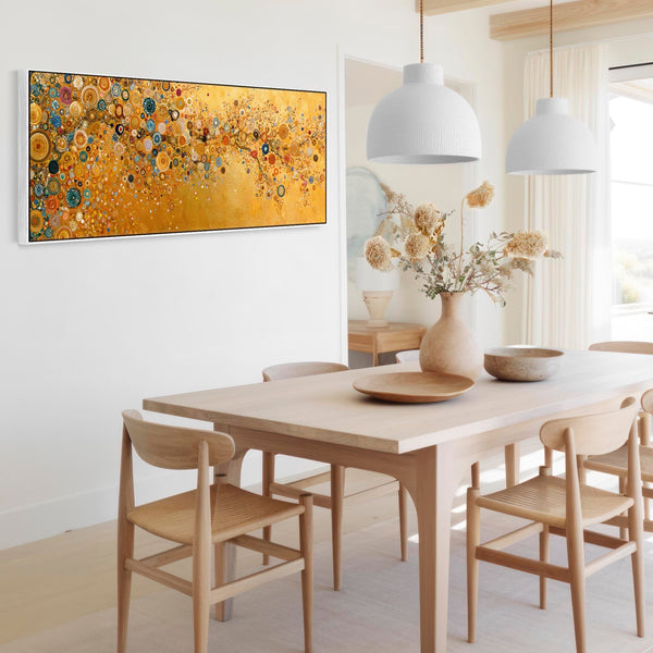 Wide Yellow Abstract Gustav Klimt inspired Kitchen Canvas Art