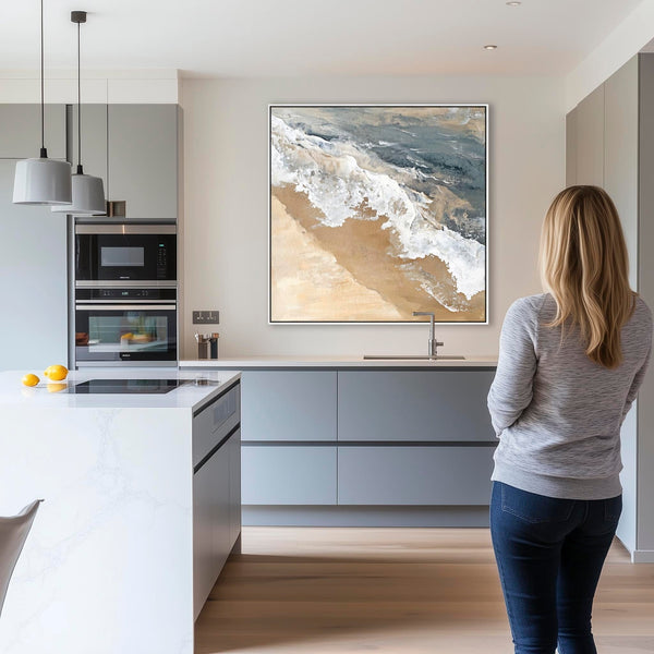 Beach Coastal Artwork Canvas Print Framed for Kitchen Dining Room Blue