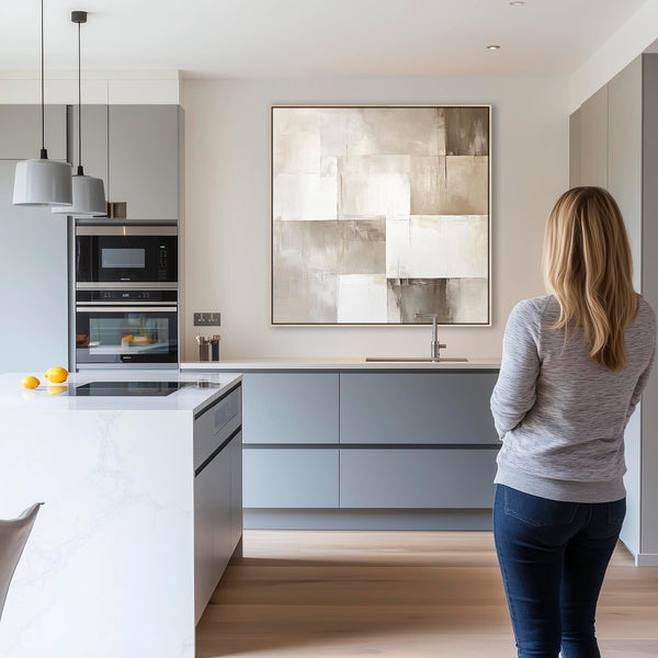 Bedroom Artwork Print Framed Canvas Beige Cream Abstract Neutral