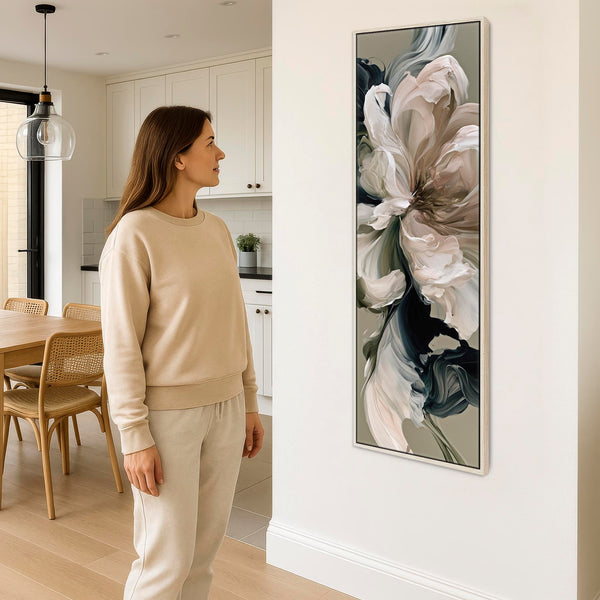 Tall Framed Hallway Canvas Print Sage Green Pink Vertical Art