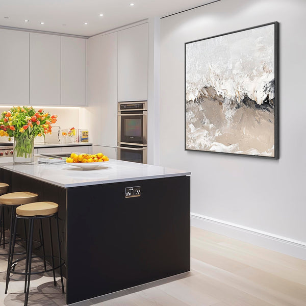 Kitchen Artwork Print Framed Canvas Grey and Beige Abstract