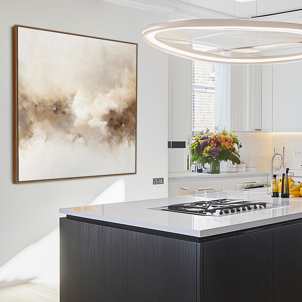 Kitchen Artwork Print Framed Canvas Abstract Brown Cream