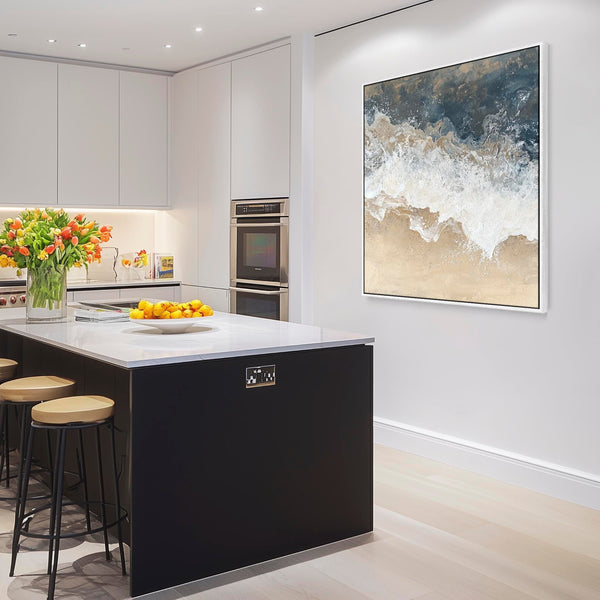 Beach Coastal Artwork Canvas Print Framed for Kitchen Blue