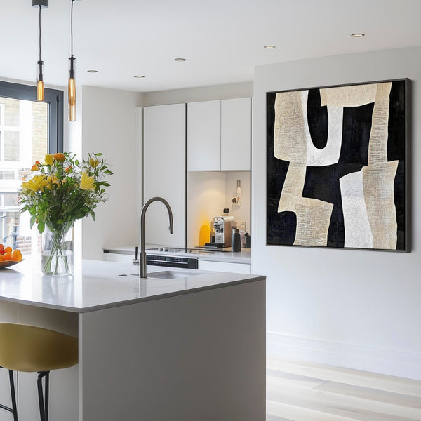 Kitchen Artwork Print Framed Canvas Abstract Beige Cream Black