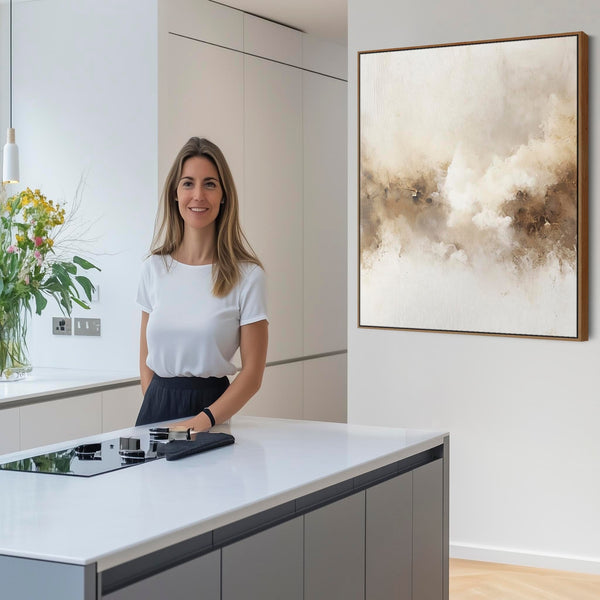 Kitchen Artwork Print Framed Canvas Abstract Brown Cream