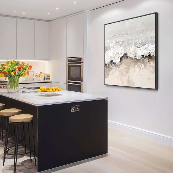 Greige Abstract Kitchen Diner Framed Artwork on Canvas Beige Grey
