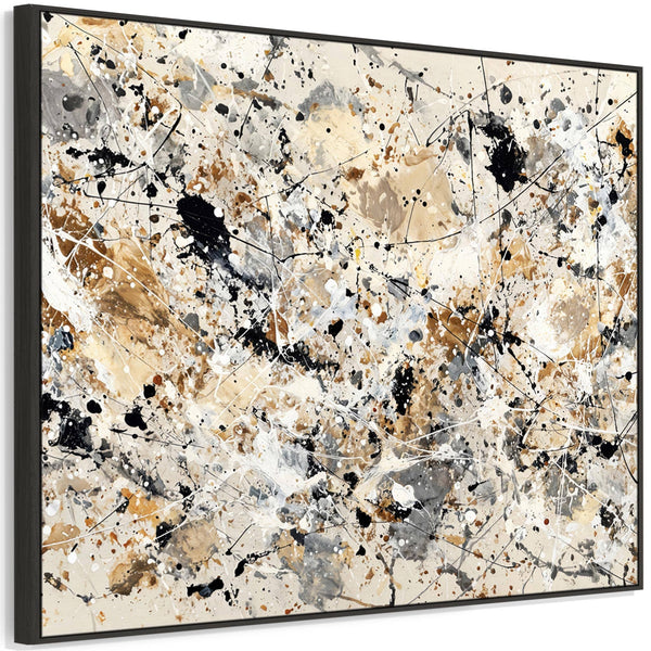 Large Hallway Framed Canvas - Neutral Cream Black Art for Hall