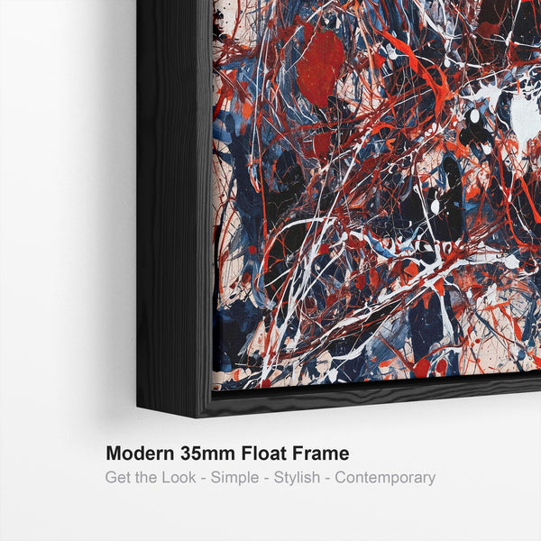 Abstract Jackson Pollock Style Framed Canvas Picture - Blue Red